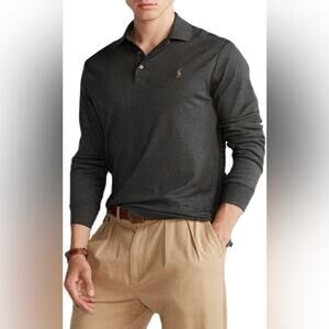 Polo Ralph Lauren Classic Fit Gray Long Sleeve Polo Shirt Horse Logo Equestrian